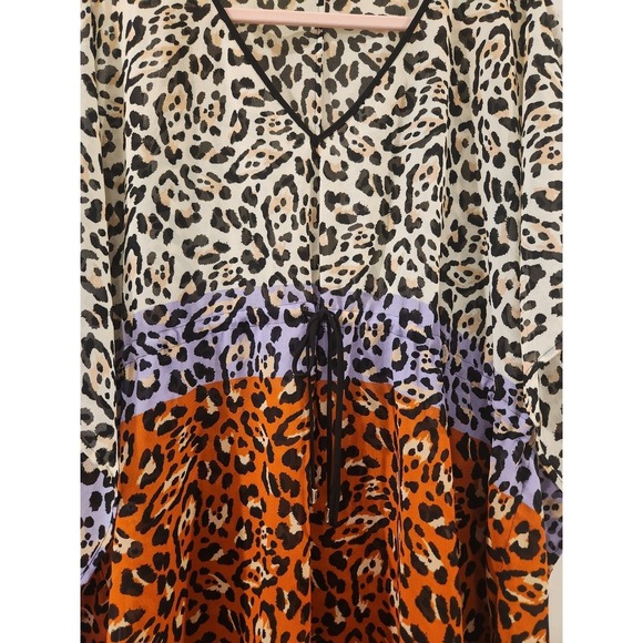 Calvin Klein Swimwear Cover Up Leopard Print Color Block Kaftan S/M - Picture 5 of 11
